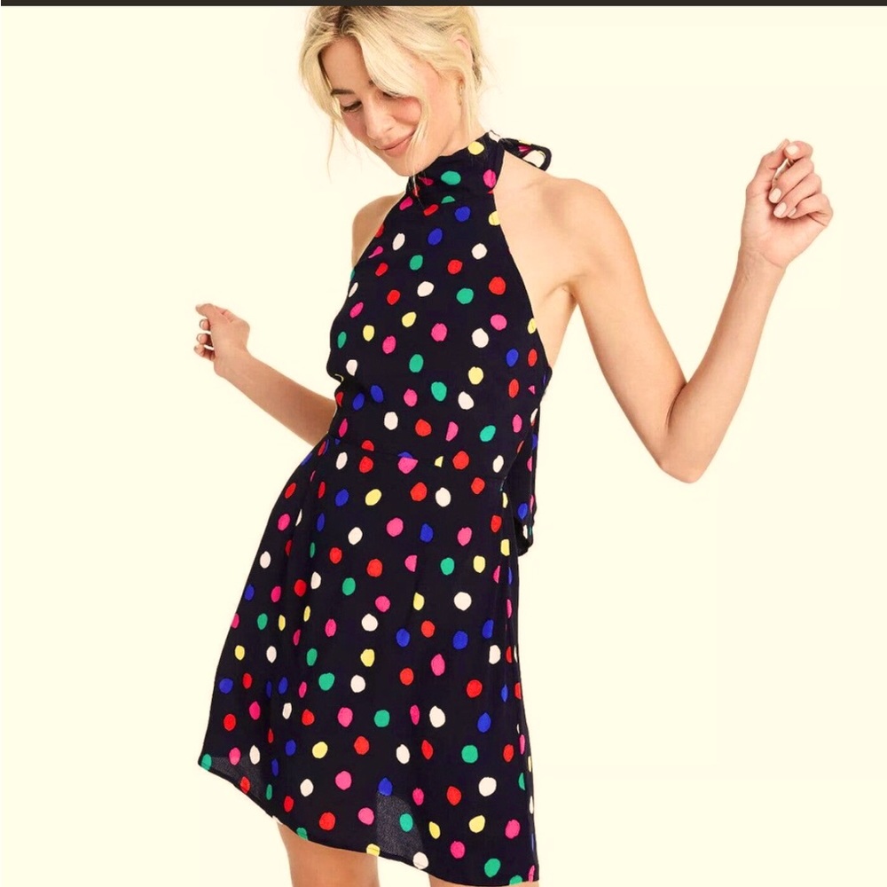 RIXO x Target Polka Dot Halter Mini Dress Women's Size XXS Tie Back Summer Fun